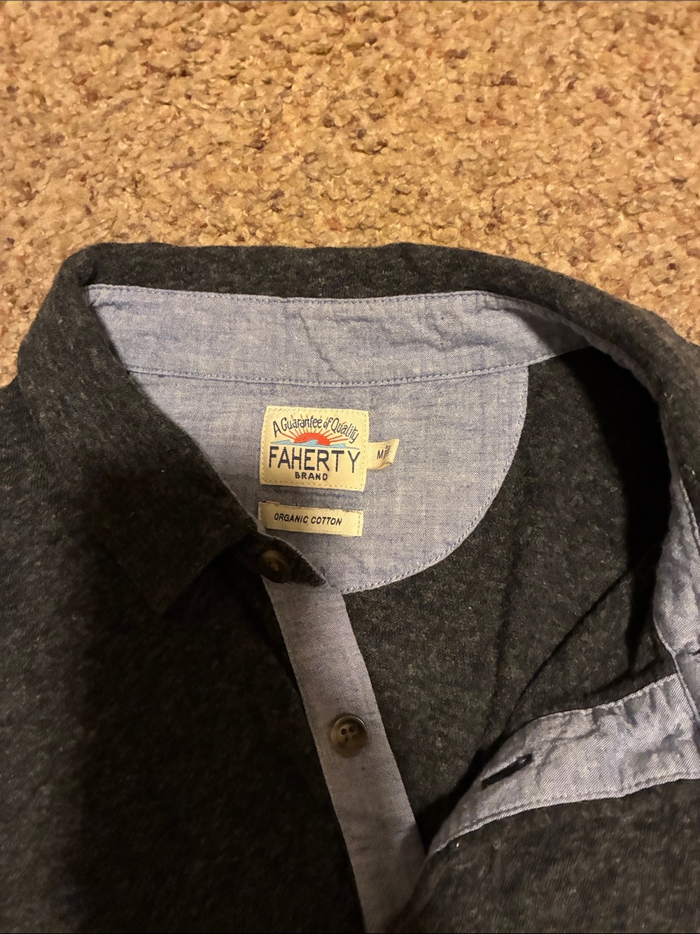 Faherty Dark Charcoal Button-Down Shirt with Light Chambray Trim